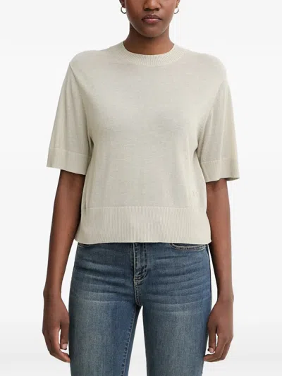 Armani Exchange Open-back Ribbed-trim Top In Neutral