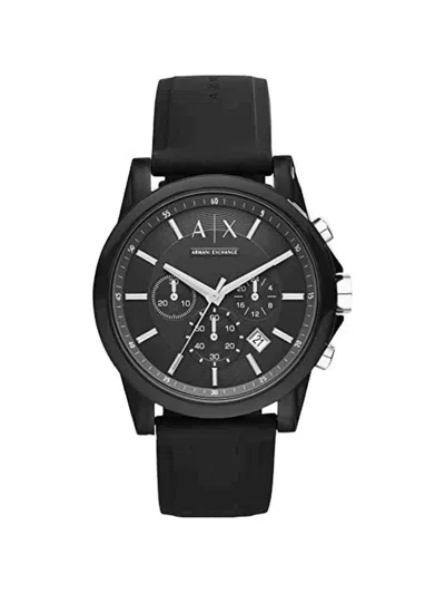 Armani Exchange Outerbanks Round-frame 44mm Chronograph Watch In Black