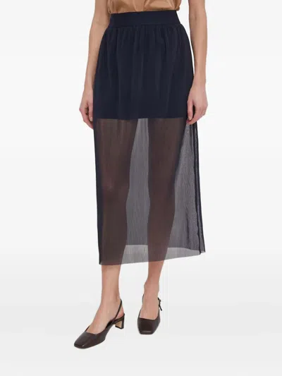 Armani Exchange Overlayed Midi Straight Skirt In Blue