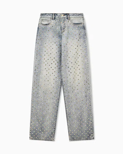 Armani Exchange Oversized 5-pocket Jeans In Rigid Cotton With Embellishment In Blue