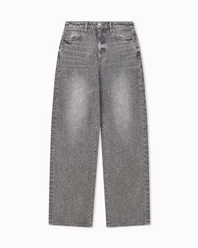 Armani Exchange Oversized 5-pocket Jeans In Rigid Cotton With Embellishment In Gray