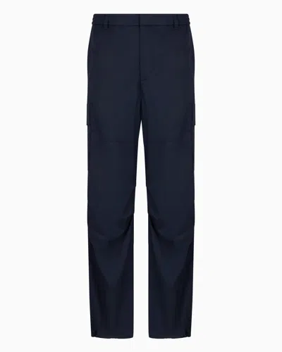 Armani Exchange Oversized Cargo Trousers In Cotton Twill In Navy Blue