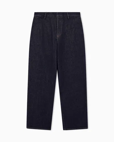 Armani Exchange Oversized Denim Trousers In Stretch Cotton In Blue