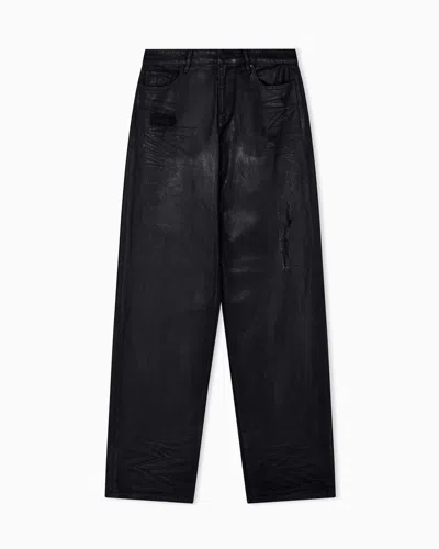 Armani Exchange Oversized Fit 5 Pockets Denim Pant In Coated Cotton In Black