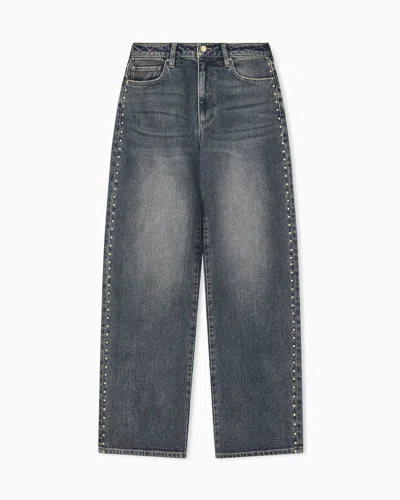 Armani Exchange Oversized Fit 5 Pockets Denim Pant With Embellishment In Blue
