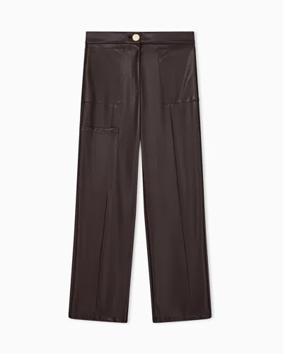 Armani Exchange Oversized Fit Trousers In A Coated Fabric With Rib Details In Brown
