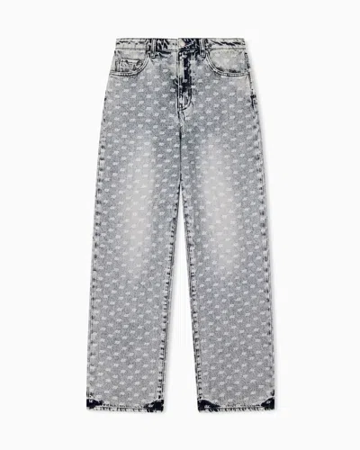 Armani Exchange Oversized Five-pocket Denim Pants With An Allover Print In Gray