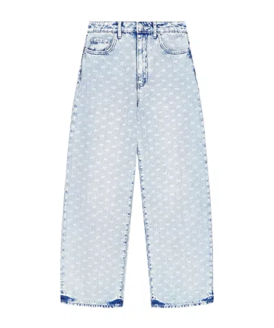 Armani Exchange Oversized Five-pocket Denim Pants With An Allover Print In Blue