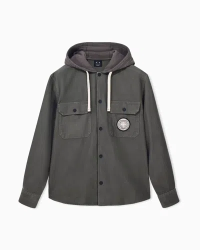 Armani Exchange Oversized Shirt In Cotton Moleskin In Black