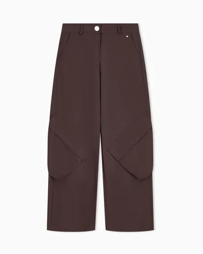 Armani Exchange Oversized Trousers In Crinkle Nylon With Down Padding In Brown