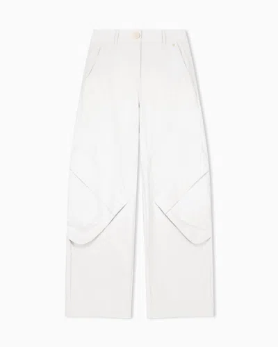 Armani Exchange Oversized Trousers In Crinkle Nylon With Down Padding In White