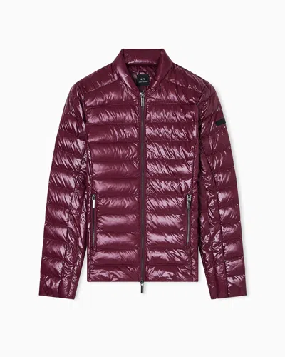 Armani Exchange Packable Quilted Down Jacket In Burgundy