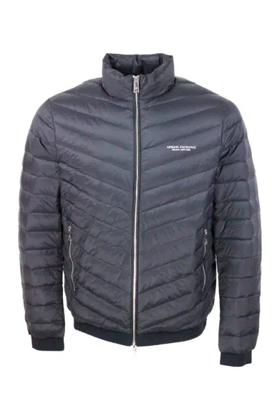 Armani Exchange Padded High-neck Zipped Jacket In Grey