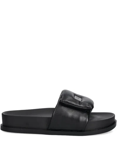 Armani Exchange Padded Logo-detail Slides In Black