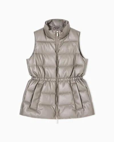 Armani Exchange Padded Sleeveless Jacket With A Coated Effect In Brown