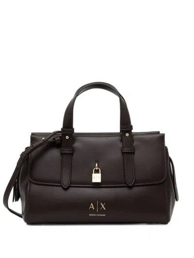 Armani Exchange Padlock-detail Logo-print Tote Bag In Brown