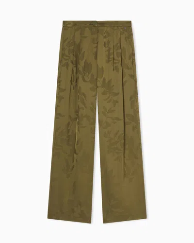 Armani Exchange Palazzo Jacquard Viscose Trousers In Green