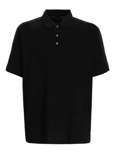 Armani Exchange Panelled Cotton Polo Shirt In Black