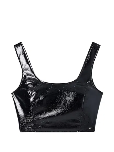 Armani Exchange Patent-effect Cropped Top In Black
