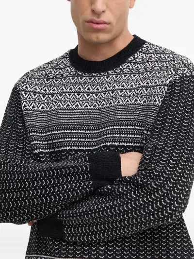 Armani Exchange Patterned Crew-neck Sweater In Black