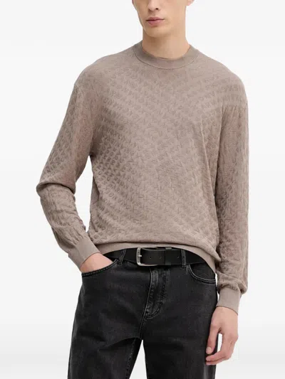 Armani Exchange Patterned Crew-neck Sweater In Brown