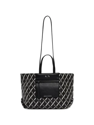 Armani Exchange Patterned Pocket Tote Bag In Black