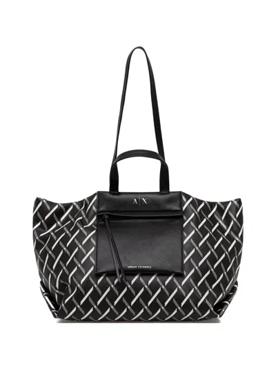 Armani Exchange Patterned Pocket Tote Bag In Black