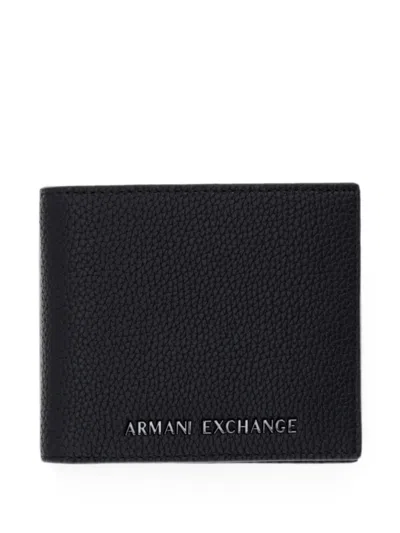 Armani Exchange Pebbled-texture Logo-plaque Wallet In Black