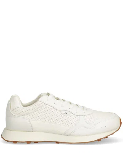 Armani Exchange Perforated Panelled Sneakers In White