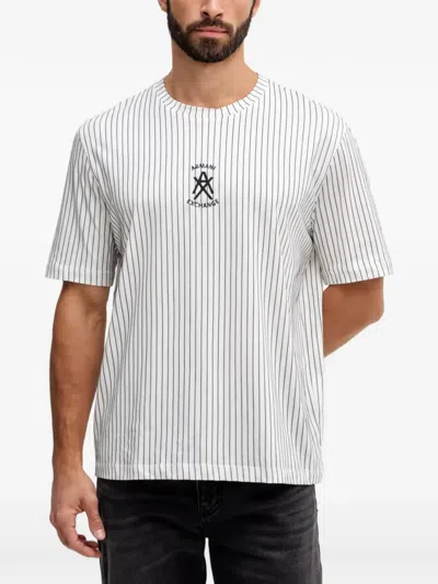 Armani Exchange Pinstriped Logo-print T-shirt In Multi