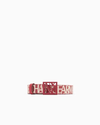 Armani Exchange Plate Belt In Coated Cotton In Red