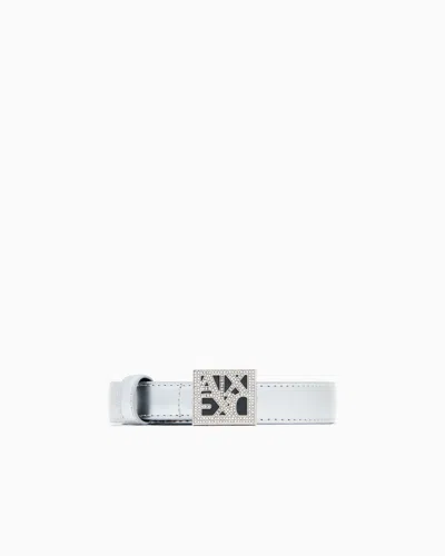 Armani Exchange Plate Belt In Coated Fabric In Silver