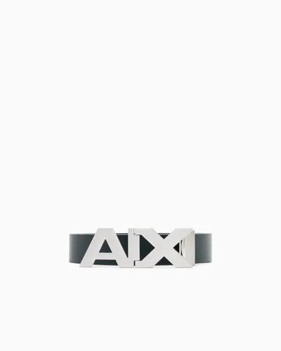 Armani Exchange Plate Belt In Split Leather With Transfer Coating In Black