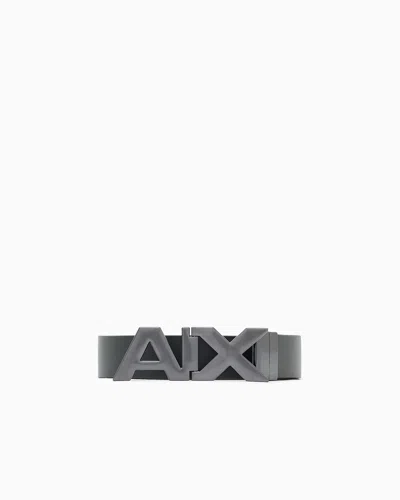 Armani Exchange Plate Belt In Split Leather With Transfer Coating In Schwarz