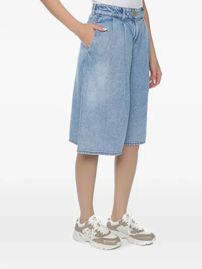 Armani Exchange Pleated Denim Shorts In Blue
