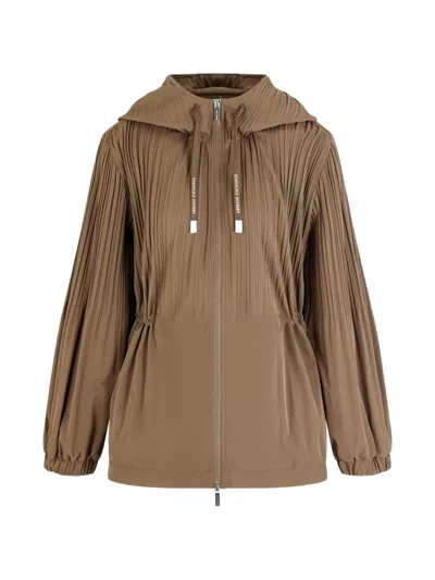 Armani Exchange Pleated Hooded Jacket In Brown