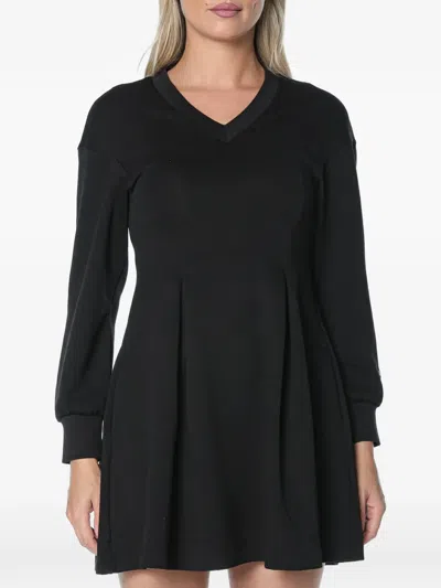 Armani Exchange Pleated Long-sleeve Mini Dress In Black