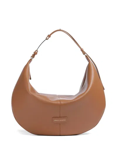 Armani Exchange Polly Logo-plaque Curved Tote Bag In Brown