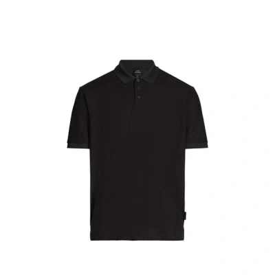 Armani Exchange Polo Manches Courtes Jacquard En Coton In Black