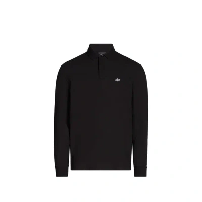 Armani Exchange Polo Manches Longues En Coton Mélangé In Black