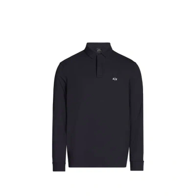 Armani Exchange Polo Manches Longues En Coton Mélangé In Blue