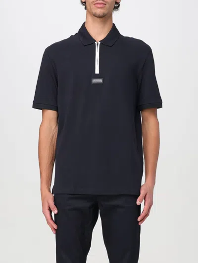 Armani Exchange Regular Fit Polo With Zip In Blue