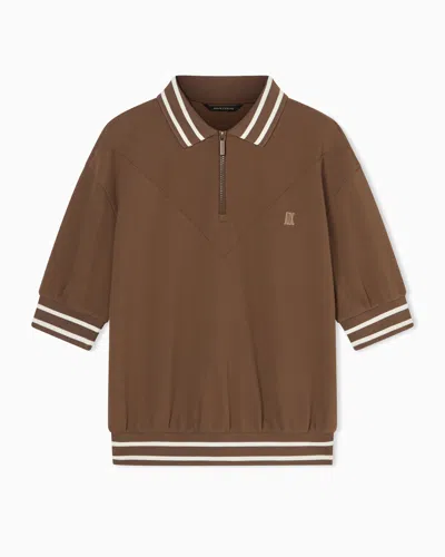 Armani Exchange Polo Shirt In Mixed Fabric In Brown