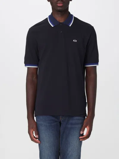 Armani Exchange Piquet Cotton Polo Shirt With Logo In Blue