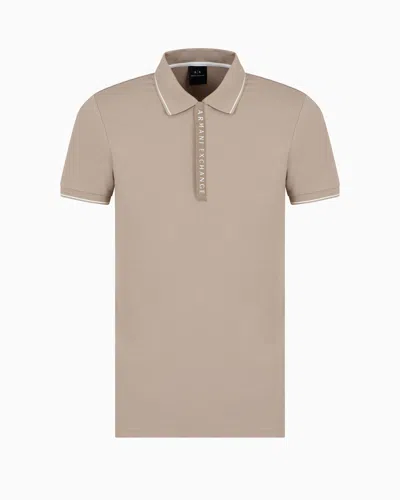 Armani Exchange Polo With Contrasting Logo In Cotton Spandex In Neutral