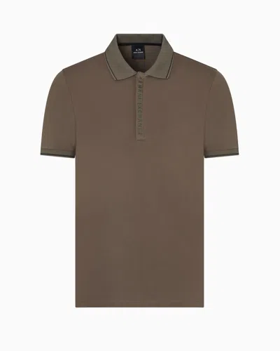 Armani Exchange Polo With Contrasting Logo In Cotton Spandex In Neutral