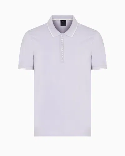 Armani Exchange Polo With Contrasting Logo In Cotton Spandex In Blue