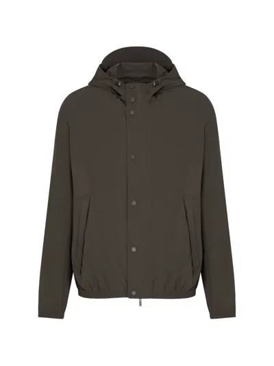 Armani Exchange Press-stud Jacket In Brown