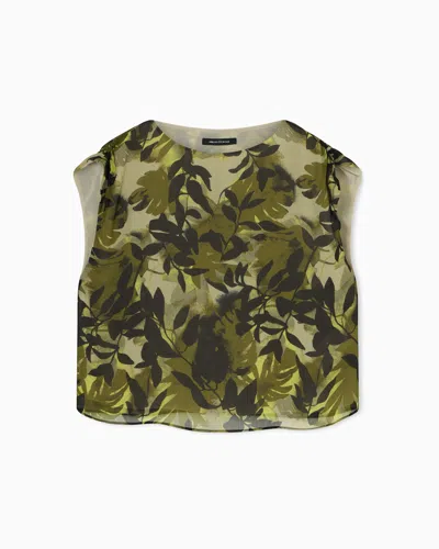 Armani Exchange Printed Crinkle Viscose Top In Green