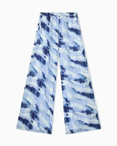 Armani Exchange Printed Striped Georgette Palazzo Pants In Blue